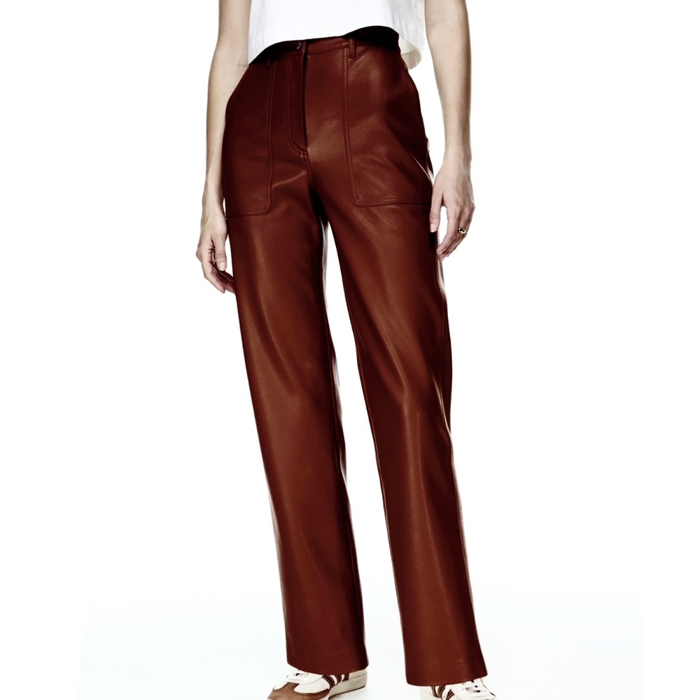 NWT Dynamite Utility Faux Leather Straight Leg Pants in brown french roast